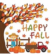 Whaline 100Pcs Happy Fall Tree Bulletin Board Decorations Thanksgiving Maple Leaf Tree Pumpkin Sc...
