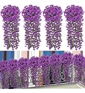 Ouddy Decor 4 Pcs Artificial Hanging Flowers Fake Hanging Plants Violet Flowers Vine Garland for ...