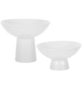 MAGICLULU 2Pcs Small White Pedestal Bowls Ceramic Footed Fruit Bowl for Displaying Kitchen Counte...