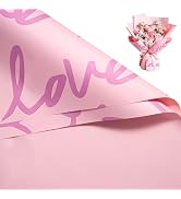 WRAPAHOLIC 20 Sheets Flower Wrapping Paper - 22.4 x 22.4 inch Light Pink and Love Word Water-Resi...