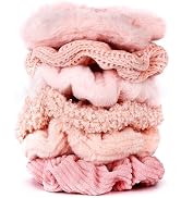 TUCEWP Scrunchies for Women's Hair 6Pcs Large Pink Knit Fuzzy Scrunchies for Long Thick Curly Hai...