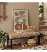 AV CONNECT Solid Wood Acacia Indoor Bench with Natural Woven Seat, Boho Bench Entryway, Wood Benc...