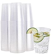 FOCUSLINE 100 Pack Clear Plastic Cups 10 oz Disposable Cups Heavy Duty Plastic Tumblers, Reusable...