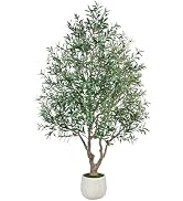 GTIDEA 8ft Artificial Olive Tree, Faux Olive Tree with White Planter | Lifelike Olive Foliage, Gr...