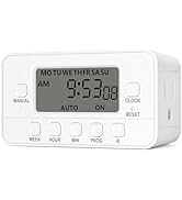 BN-LINK 7-Day Heavy Duty Digital Timer with Dual Outlet, LCD Display, 3-Prong Programmable Design...