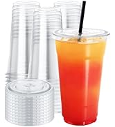 NEEBAKE 75 Sets 24 oz Plastic Cups With Lids - Clear Disposable Drinking Cups for Iced Coffee, Sm...