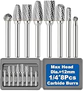 Sworker 8Pcs Carbide Burr Set 1/4 Shank w/Grey Flat Box Max Head Dia 12mm Die Grinder Bits Rotary...
