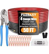 4 Gauge Wire (25 Feet Black+25 Feet Red) Copper Clad Aluminum Automotive Power Ground Cable Wire,...