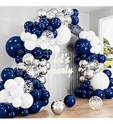 Navy Blue and Silver Balloon Garland Arch Kit, 134 Pcs Birthday Party Decor | 18/12/10/5in Silver...