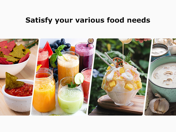 Collection of colorful beverages and foods including smoothies, desserts, and drinks in various serving vessels.