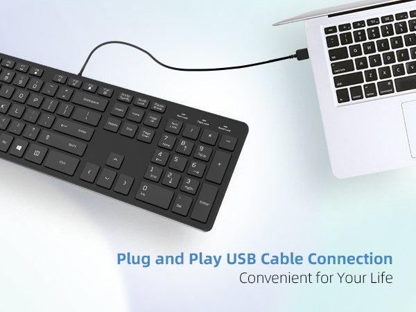 Wired USB Keyboard with Cover/Protector Skin, Low-Profile Flat Keyboard with US Layout (QWERTY)