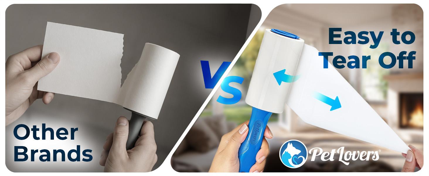 Easy tear lint roller comparison: PetLovers vs other brands.