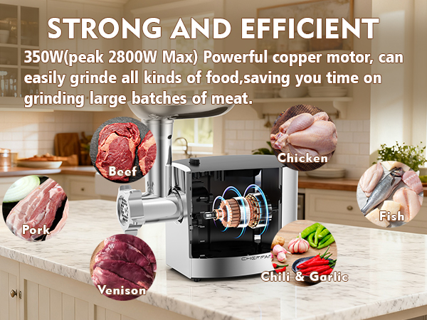 CHEFFANO prowerful meat grinder can handle all kinds of meat In high efficiency