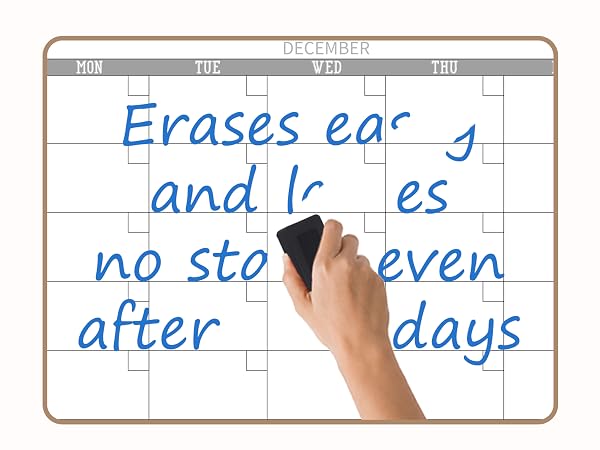 Undated calendar works well with either dry erase or wet erase markers, no stains or ghosts at all