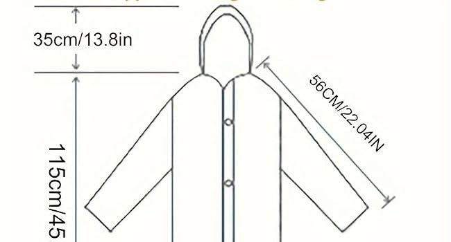 Technical diagram of a hooded garment showing measurements: height 150-188cm, weight 50-85kg, chest 136cm, sleeve length 66cm, and total length 115cm.