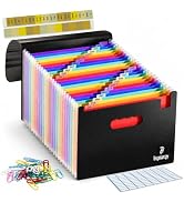 26 Pockets Plastic Accordion File Organizer, Expanding File Folder Organizer, A4 Letter Size Fili...