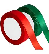 2 Rolls Christmas Satin Ribbon, 4/5 Inch 50 Yards Polyester Fabric Wide Ribbon for Gift Wrapping,...