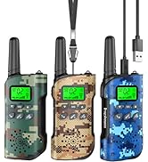 Collection of camo-patterned electronic devices or accessories shown in various colors including green, brown, and blue patterns with LCD displays showing battery levels.