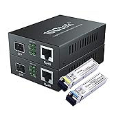 a Pair of Gigabit Ethernet Bidi Media Converter, SingleMode Single LC Fiber to Ethernet RJ45 Conv...