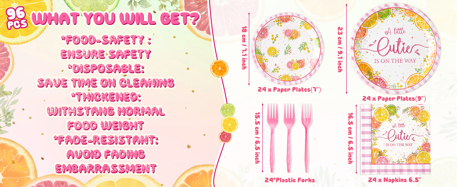 96Pcs Little Cutie Baby Shower Party Plate Supplies