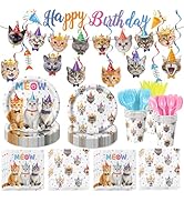 170PCS Cat Birthday Decorations Cat Birthday Party Supplies - Includes Plates, Napkins, Cups, Cut...