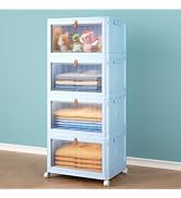 4 Tier Stackable Plastic Storage Bins with Lid and Wheels - 23 QT Closet Organizers and Storage, ...
