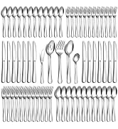 PHILIPALA 65 Piece Silverware Set with Serving Utensils, Stainless Steel Flatware Set for 12 Food...