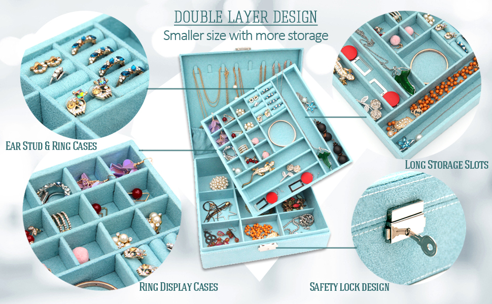 KLOUD City Two-Layer lint Jewelry Box Organizer Display Storage case with Lock (Blue) …