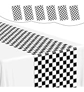 Mwellewm 6 Pcs Checkered Table Runner 14x108 Inch Plastic Racetrack Road Race Car Table Cloth Dis...