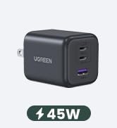 UGREEN 45W USB C GaN Charger for iPhone 17, PPS 3 Port Super Fast Charger Block for iPhone 17/16/...