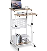Tangkula Rolling Standing Desk Stand Up Desk, Height Adjustable Home Office Desk with Standing & ...