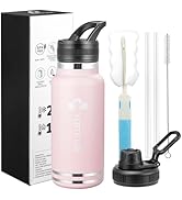 Insulated Water Bottle With Straw,32 oz Vacuum Insulated Stainless Steel Sports Water Flask with ...