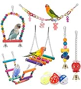 Bird Parakeet Toys,Swing Hanging Standing Chewing Toy Hammock Climbing Ladder Bird Cage Colorful ...