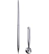 WsjiaboFux Silver Guest Pen And Pen Stand Round Pen Holder Signing Pen Set Metal Attached To Desk...
