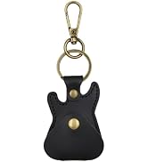 CALFOVERA PU Leather Guitar Pick Holder Keychain Black Plectrums Bag Portable Leather Base Picks ...