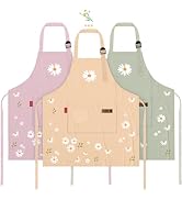 KAQ Aprons for Women with Pockets, 3 Pack Womens Aprons Adjustable Cute Floral Aprons Waterproof ...