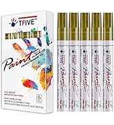 Gold Paint Marker Paint Pens - 5 Pack Oil Based Permanent Marker Pen, Medium Tip, Waterproof & Qu...