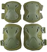 AOUTACC Combat Knee & Elbow Protective Pads Set for Outdoor CS Paintball Game Cycling Safety Skat...