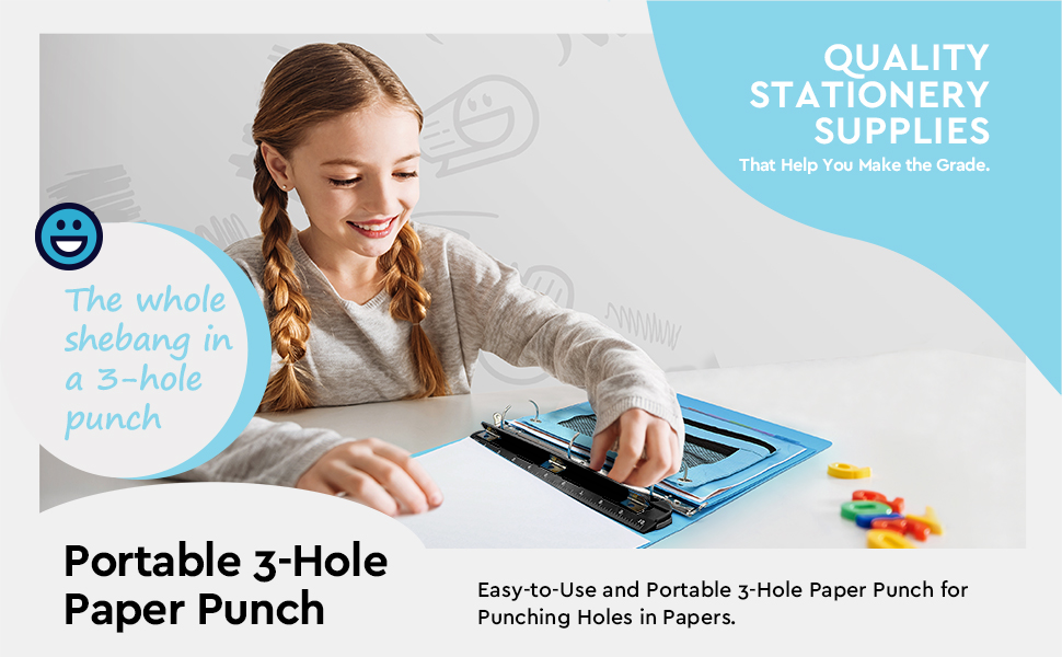 3-Hole Paper Punch Portable Hole Puncher for 3 Ring Binder