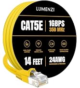Lumenzi Cat 5e Ethernet Cable 14 FT in Yellow 1 Gbps Speed Network Long Round Rj45 Outdoor Indoor...