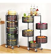 SAYZH Fruit Vegetable Basket for Kitchen, Rotating Storage Rack, 5 Tier Rolling Cart with top lid...