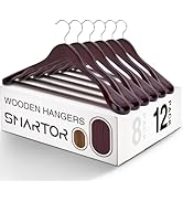 SMARTOR Suit Hangers for Men 12 Pack, Wide Shoulder Wooden Suit Hangers with Non Slip Pants Holde...
