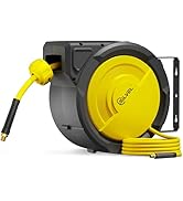SILVEL Retractable Air Hose Reel, 3/8 in x 80FT Hybrid Hose Max 300PSI, Air Compressor Hose Reel ...