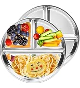 Bakpoco Stainless Steel Kids Plates 2 Packs, 9" Toddlers Divided Plates, Portion Control Plate fo...