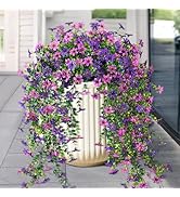 Artificial Hanging Flowers for Outdoors, 2 Pcs Fake Hanging Plant Spring Summer Decor, UV Resista...