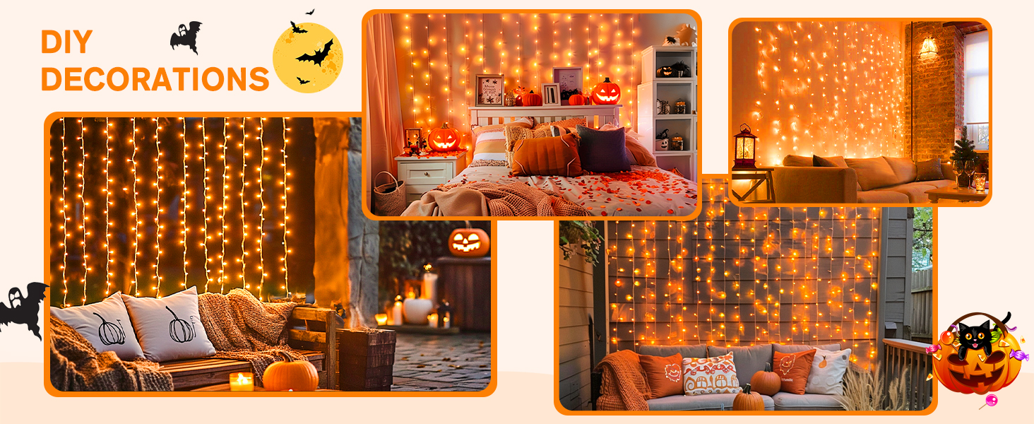 orange curtain lights for decorations