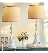 SRJJA 28.7" Tall Table Lamps for Living Room Set of 2, Farmhouse Bedroom Lamps with USB C+A Ports...
