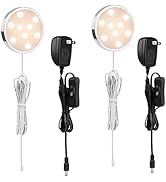 LABOREDUCER 12V Under Cabinet LED Puck Lighting Kit 2 Packs Slim Aluminum Puck Lights,Single Ligh...