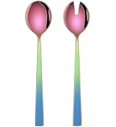 Colorful Rainbow Salad Serving Utensils Set of 2, 9.4 Inch Long Salad Serving Spoon and Fork Set ...