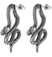 HZMAN Stainless Steel Gothic Punk Hip Hop Personality Snake Stud Earrings Gifts for Men Women